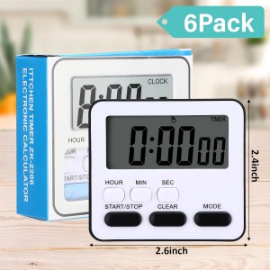 Leumoi 6 Pcs Digital Kitchen Timer 24 Hour Clock and Alarm Function Timer On/Off Switch Minute Second Count up Countdown Loud Alarm for Exercise Cook Baking