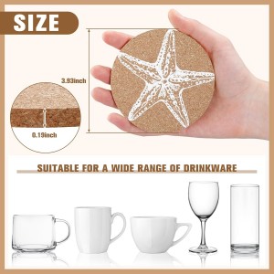 12 Pcs Coastal Coasters for Drinks Beach Cork Coasters Sea Shell Printed Round Absorbent Mat Coastal Decor Beach Theme Tropical Decor for Nautical Table Housewarming House Gifts