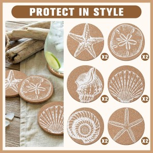 12 Pcs Coastal Coasters for Drinks Beach Cork Coasters Sea Shell Printed Round Absorbent Mat Coastal Decor Beach Theme Tropical Decor for Nautical Table Housewarming House Gifts