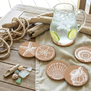 12 Pcs Coastal Coasters for Drinks Beach Cork Coasters Sea Shell Printed Round Absorbent Mat Coastal Decor Beach Theme Tropical Decor for Nautical Table Housewarming House Gifts