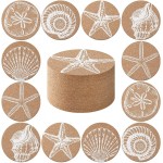 12 Pcs Coastal Coasters for Drinks Beach Cork Coasters Sea Shell Printed Round Absorbent Mat Coastal Decor Beach Theme Tropical Decor for Nautical Table Housewarming House Gifts