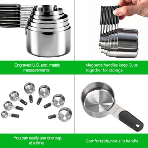 Magnetic Handles 7 Piece Stainless Steel Measuring Cups, Black, Kitchen Gadgets for Measure Liquid and Dry Ingredients, Cooking & Baking