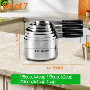 Magnetic Handles 7 Piece Stainless Steel Measuring Cups, Black, Kitchen Gadgets for Measure Liquid and Dry Ingredients, Cooking & Baking