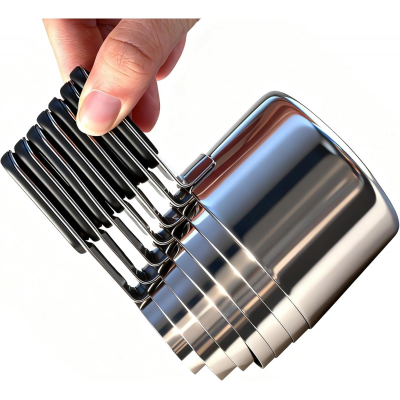 Magnetic Handles 7 Piece Stainless Steel Measuring Cups, Black, Kitchen Gadgets for Measure Liquid and Dry Ingredients, Cooking & Baking