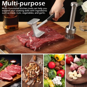 Stainless Steel Meat Tenderizer Tool Bulk, with 21 Needles Retractable Safety Guard, Heavy Duty Meat Hammer Tenderizer for Beef Steak Chicken Poultry, Mallet with Free Cleaning Brush