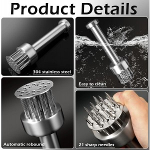 Stainless Steel Meat Tenderizer Tool Bulk, with 21 Needles Retractable Safety Guard, Heavy Duty Meat Hammer Tenderizer for Beef Steak Chicken Poultry, Mallet with Free Cleaning Brush