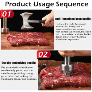 Stainless Steel Meat Tenderizer Tool Bulk, with 21 Needles Retractable Safety Guard, Heavy Duty Meat Hammer Tenderizer for Beef Steak Chicken Poultry, Mallet with Free Cleaning Brush