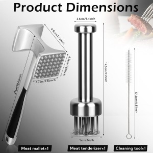 Stainless Steel Meat Tenderizer Tool Bulk, with 21 Needles Retractable Safety Guard, Heavy Duty Meat Hammer Tenderizer for Beef Steak Chicken Poultry, Mallet with Free Cleaning Brush