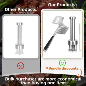 Stainless Steel Meat Tenderizer Tool Bulk, with 21 Needles Retractable Safety Guard, Heavy Duty Meat Hammer Tenderizer for Beef Steak Chicken Poultry, Mallet with Free Cleaning Brush