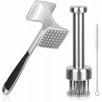 Stainless Steel Meat Tenderizer Tool Bulk, with 21 Needles Retractable Safety Guard, Heavy Duty Meat Hammer Tenderizer for Beef Steak Chicken Poultry, Mallet with Free Cleaning Brush