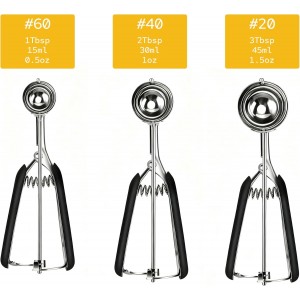 Cookie Scoop Set, Cookie Scoops for Baking Set of 3, Cookie Dough Scoop, Small/Large Ice Cream Scoop, 1/2/3 Tbsp Cookie Scoop with Trigger, Ice Cream Scooper, 18/8 Stainless Steel, Non-Slip