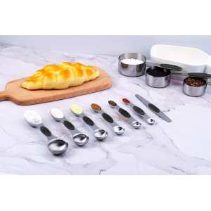 TILUCK magnetic measuring spoons set and measuring cups, stainless steel measuring cups, 6 double-sided stainless steel measuring spoons & 1 leveler (13)