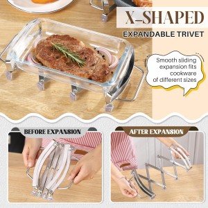 Expandable Trivet with Handles, Stainless Steel Hot Plate Holder with Upgraded Non-Slip Base, Expanding Trivet Holder for Dishes, Casserole, Hot or Cold Cookware(Up to 9