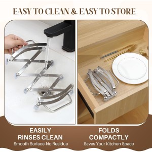 Expandable Trivet with Handles, Stainless Steel Hot Plate Holder with Upgraded Non-Slip Base, Expanding Trivet Holder for Dishes, Casserole, Hot or Cold Cookware(Up to 9