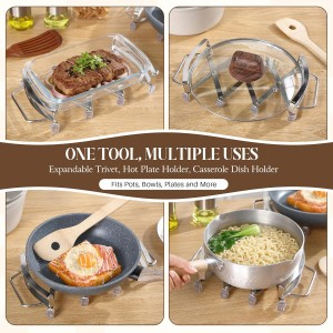 Expandable Trivet with Handles, Stainless Steel Hot Plate Holder with Upgraded Non-Slip Base, Expanding Trivet Holder for Dishes, Casserole, Hot or Cold Cookware(Up to 9