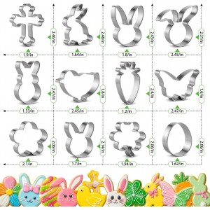 Easter Cookie Cutter Set, 12 Pieces Easter Bunny Cookie Cutter Set for Baking - Carrot, Bunny Face, Leaf, Egg, Flower, Butterfly Shapes Holiday Themed Party Supplies