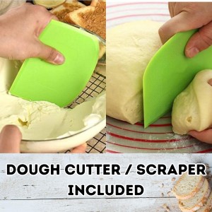 Danish Dough Whisk – Sourdough Mixing Tool with Dough Scraper. Danish Whisk for Baking, Mixing Thick Dough, Bread Making, Pastry, Cookies, Pizza, Batter & More