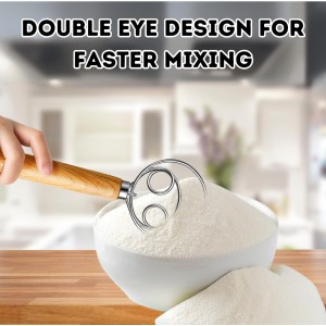 Danish Dough Whisk – Sourdough Mixing Tool with Dough Scraper. Danish Whisk for Baking, Mixing Thick Dough, Bread Making, Pastry, Cookies, Pizza, Batter & More