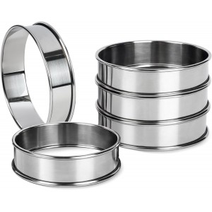 English Muffin Rings 4 Inch, Stainless Steel Crumpet Rings, Double Rolled Metal Rings Molds for Baking Cookie, Round Egg, Cake, Circles Tart Crust, Pancake, Hamurger Bun, Pastry Dessert Food