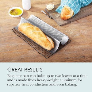 Chicago Metallic Set of 2 Perforated French Bread Pan - Non-Stick Baguette Pan For Baking Crisp, Golden-Brown Crust - Heavy-Duty Aluminum Bread Baking Tool (16