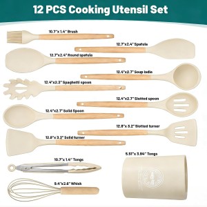 Silicone Cooking Utensil Set,12 PCS Cooking Kitchen Utensils Set, Nonstick Kitchen Utensils 446°F Heat-Resistant Cookware Kitchen Tools of Spoon,Brush,Whisk,Spatula,Turner Tongs (Khaki)