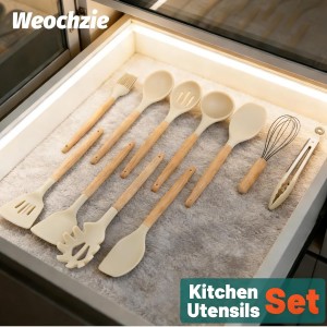 Silicone Cooking Utensil Set,12 PCS Cooking Kitchen Utensils Set, Nonstick Kitchen Utensils 446°F Heat-Resistant Cookware Kitchen Tools of Spoon,Brush,Whisk,Spatula,Turner Tongs (Khaki)
