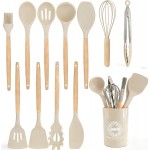 Silicone Cooking Utensil Set,12 PCS Cooking Kitchen Utensils Set, Nonstick Kitchen Utensils 446°F Heat-Resistant Cookware Kitchen Tools of Spoon,Brush,Whisk,Spatula,Turner Tongs (Khaki)