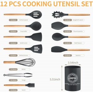 Silicone Cooking Utensil Set,12 PCS Cooking Kitchen Utensils Set, Nonstick Kitchen Utensils 446°F Heat-Resistant Cookware Kitchen Tools of Spoon,Brush,Whisk,Spatula,Turner Tongs (Gray)