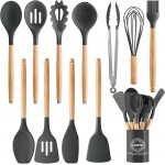 Silicone Cooking Utensil Set,12 PCS Cooking Kitchen Utensils Set, Nonstick Kitchen Utensils 446°F Heat-Resistant Cookware Kitchen Tools of Spoon,Brush,Whisk,Spatula,Turner Tongs (Gray)