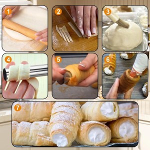 Cream Horn Molds Stainless Steel, Cannoli Tubes Kit Pack of 20 Baking Cones Pastry Roll Horn Croissant Mold with Brush
