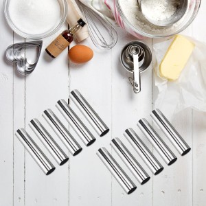 Cream Horn Molds Stainless Steel, Cannoli Tubes Kit Pack of 20 Baking Cones Pastry Roll Horn Croissant Mold with Brush