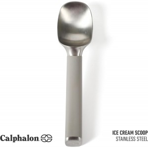 Calphalon Edge Stainless Steel Ice Cream Scoop w/Thermoplastic Rubber Handle - Taupe