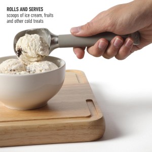 Calphalon Edge Stainless Steel Ice Cream Scoop w/Thermoplastic Rubber Handle - Taupe