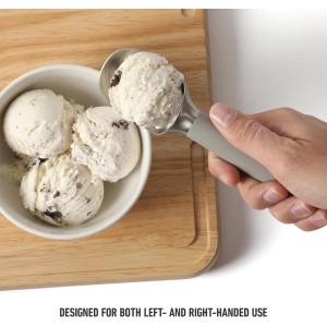 Calphalon Edge Stainless Steel Ice Cream Scoop w/Thermoplastic Rubber Handle - Taupe