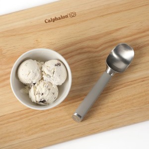 Calphalon Edge Stainless Steel Ice Cream Scoop w/Thermoplastic Rubber Handle - Taupe