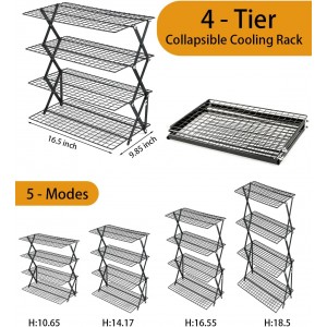 Cooling Racks For Cooking And Baking, 2/3/4-Tier Collapsible Cookie Cooling Rack With Adjustable 3 Setting Design Stackable Roasting Cooking Drying Wire Cooling Rack For Cookies Bread Baking