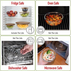 Set of 5 Nesting Glass Bowls with New Updated Acacia Lids for Foodprep, Storage, Mixing & Cooking - Microwave & Oven-ready BPA Free Durable Heat Resistant Inert Borosilicate Glass