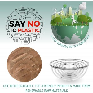 Set of 5 Nesting Glass Bowls with New Updated Acacia Lids for Foodprep, Storage, Mixing & Cooking - Microwave & Oven-ready BPA Free Durable Heat Resistant Inert Borosilicate Glass