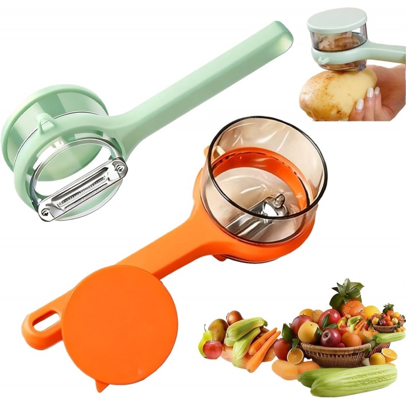 2PCS Upgrade Fruit Vegetable Peeler with Catcher, 2026 New Special Potato Peelers for Kitchen, Double-Sided Stainless Steel Apple Peeler with Box Storage