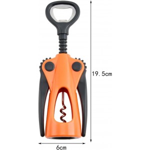 Wing Corkscrew, Multifunctional Bottle Opener for Wine and Beer, Ergonomic Grip (Orange)
