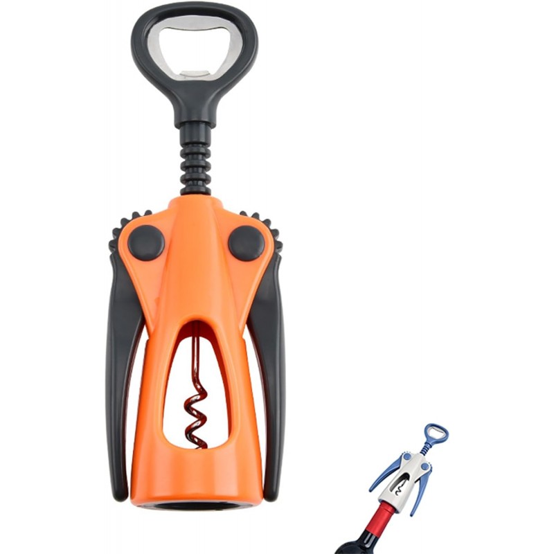 Wing Corkscrew, Multifunctional Bottle Opener for Wine and Beer, Ergonomic Grip (Orange)