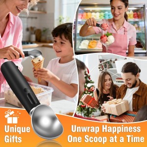 Heated Ice Cream Scoop Rechargeable, Electric Ice Cream Scooper with 3-Temp Settings, LED Display & IPX7 Waterproof, Ergonomic Silicone Handle, House Warming Gifts for Women Men Friend (Black)