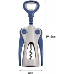 Wing Corkscrew, Multifunctional Bottle Opener for Wine and Beer, Ergonomic Grip (Blue)