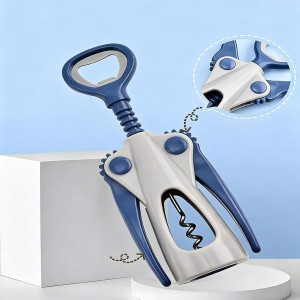 Wing Corkscrew, Multifunctional Bottle Opener for Wine and Beer, Ergonomic Grip (Blue)