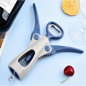 Wing Corkscrew, Multifunctional Bottle Opener for Wine and Beer, Ergonomic Grip (Blue)