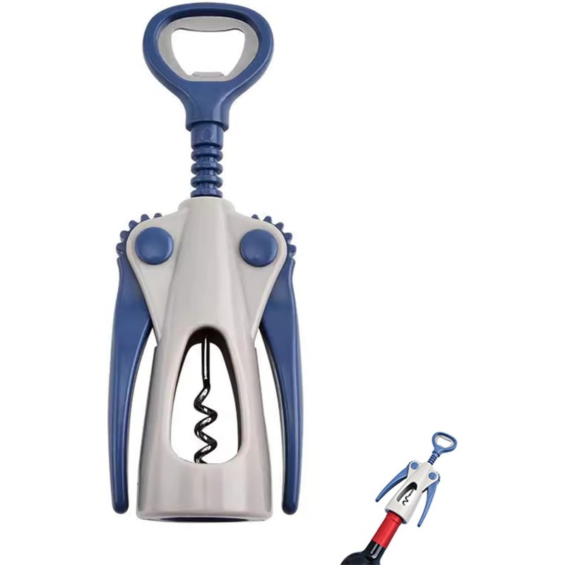 Wing Corkscrew, Multifunctional Bottle Opener for Wine and Beer, Ergonomic Grip (Blue)