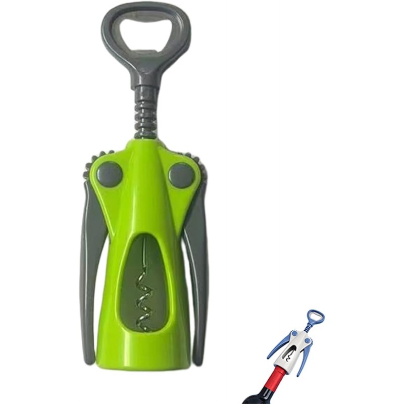 Wing Corkscrew, Multifunctional Bottle Opener for Wine and Beer, Ergonomic Grip (Green)