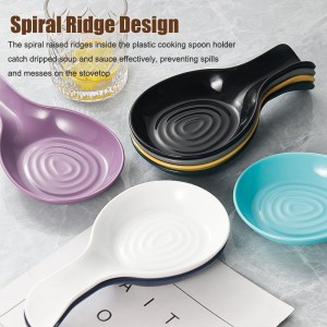 Spoon Rest Cooking Spoons Holder for Stove Top,Plastic Utensil Tray for Kitchen Counter,Thickened Spoon Dish,Porcelain Utensil Caddy for Countertop (Black)