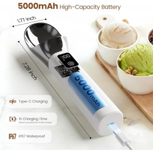 Heated Ice Cream Scoop Upgraded Version,Rechargeable Electric Ice Cream Scooper With Led Display And On/Off,5000mAh Battery,Heats To 158°F For Hard Ice Cream,Ip67 Waterproof,Gift