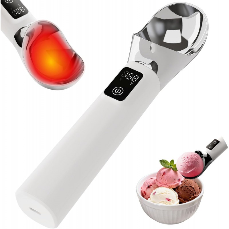 Heated Ice Cream Scoop Upgraded Version,Rechargeable Electric Ice Cream Scooper With Led Display And On/Off,5000mAh Battery,Heats To 158°F For Hard Ice Cream,Ip67 Waterproof,Gift
